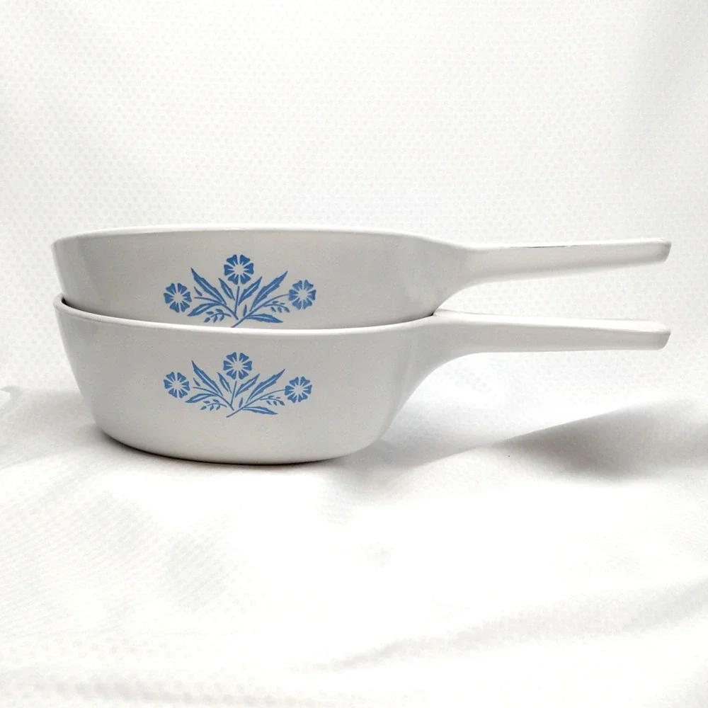 CorningWare Blue Cornflower 1 Pint P-83-B Skillets Set 2 Saucepans Vintage 1970s